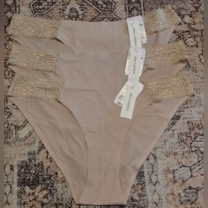 NWT 3‎ AVA & AIDEN Lace Trim Bikini Brief Seamless Nude Panties Underwear L